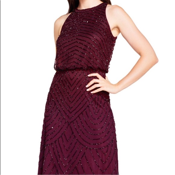 Adrianna Papell Art Deco Beaded Halter Blouson Formal Dress Evening Gown Size 0 - Picture 1 of 14